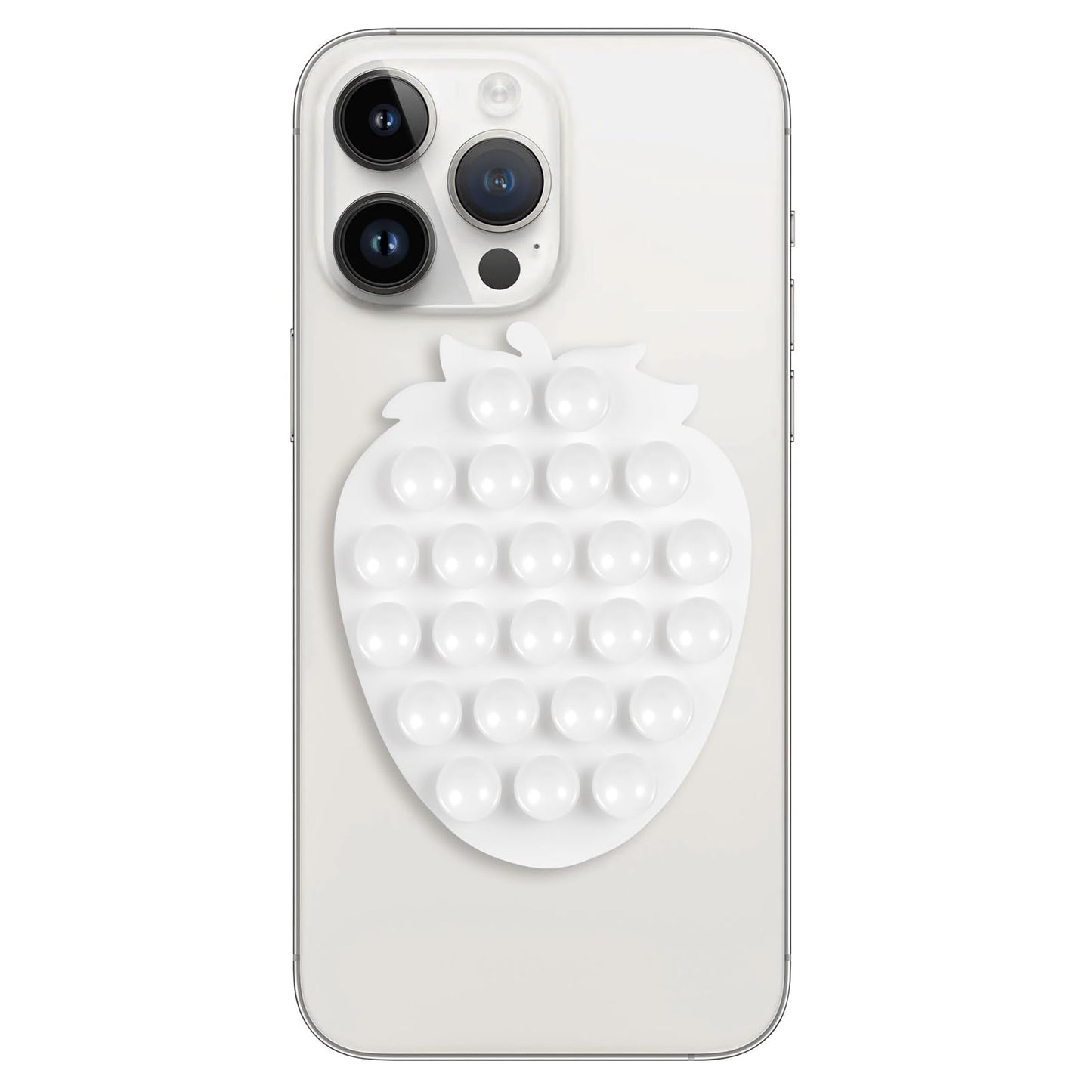 Suction Phone Case Mount Silicon Adhesive Phone Accessory for iPhone and Android Hands-Free Fidget Toy Mirror Shower Phone Holder Tiktok Videos and Selfies(Strawberry Shaped White)