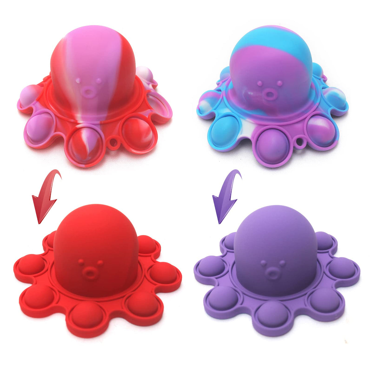 Spectabilis Octopus Pop Fidget Toy 2 Packs Sensory Squishy Toys Flip It Relieve Anxiety Lovely Pop Keychains Popits for Boys Kids Adults,Baby Bath Tub Toys Red & Pueple