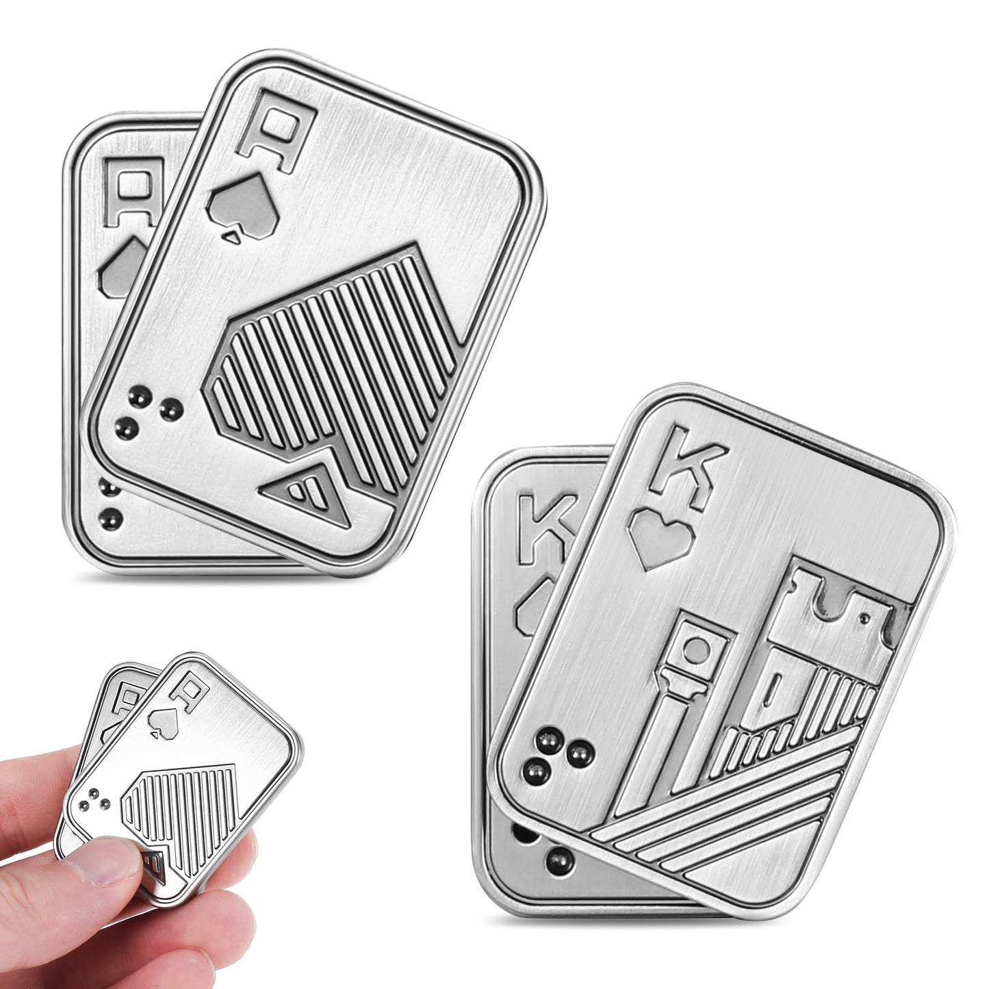 Guiqulai 2 Pcs Metal Poker Fidget SliderMagnetic EDC Fidget ToysStress Relief Poker Push CardCool Metal Fidget Toy Manually Rotate ToysOffice Tabletop Decompression Toys for Adults Teens Men